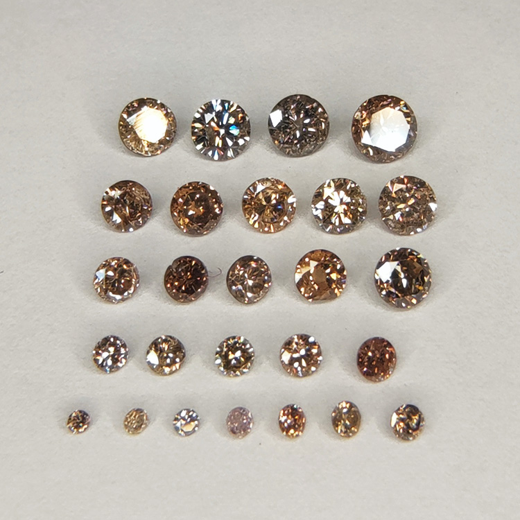 Diamante marron en talla redonda 1.00-3.65 mm